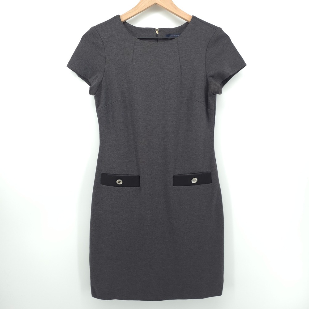 Tommy Hilfiger Womens Sheath Dress 10 Grey Short Sleeve Professional Workwear